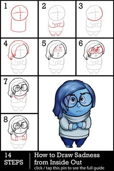 Pixar Illustration Art, Easy Inside Out Drawings, Inside Out Characters Drawings Easy, Step By Step Drawing Characters, Inside Out 2 Drawing Easy, Things To Draw Disney Characters Sketch, Different Emotions Drawing