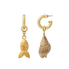 Nautical Earrings, Earring Charms, Charm Earrings, Antique Gold, Nautical, Things To Think About, Shells, Gold Plate, Plating