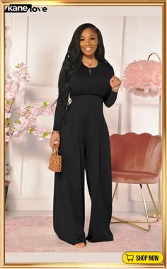 Casual Solid Long Sleeve Wide Leg Pants 2 Piece Suits Casual Long Sleeve Solid Pantsuit, Casual Long Sleeve Solid Color Pantsuit, Solid Color Wide Leg Jumpsuits For Fall, Solid Wide Leg Jumpsuits For Fall, Wide Leg Jumpsuits For Fall, Leg Pants, Wide Leg Pants, 2 Piece, Womens Bottoms