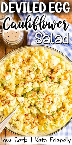 deviled egg cauliflower salad in a serving dish