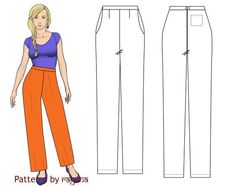 the front and back view of a woman's pants with an attached waistline