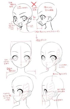 how to draw an anime character's head with different angles and facial expressions, including the