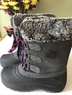 Totes Winter Snow Boots Kids Girls Size 3 Jessica’s With Fur. Condition is "Pre-owned". Shipped with USPS Priority Mail. These Winter Snow Boots are in Clean Excellent Pre-Owned Condition and were worn gently. There are no rips or tears or stains. They are Waterproof and Warm to enjoy the Outdoors in Winter. They have purple/black laces and the tops of the boots are lined and decorated in soft warm faux fur. Winter Snow Boots, Kids Boots, Black Laces, Winter Snow, Purple Black, The Outdoors, Snow Boots, Winter Boot, Priority Mail