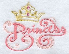 the word princess written in pink and gold with a crown on it's head