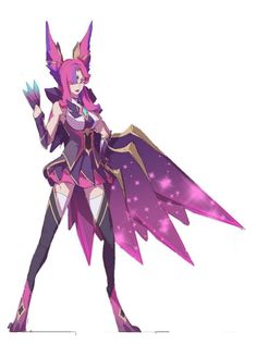 an anime character with pink hair and purple wings