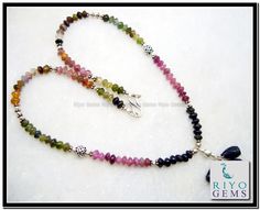 Tourmaline Silver Necklace Gemstone Watermelon Tri Color pink Tourmaline Silver Jewelry by Riyo Gems http://www.riyogems.com