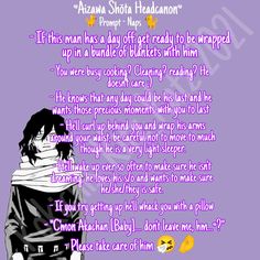 an anime character with purple background and text