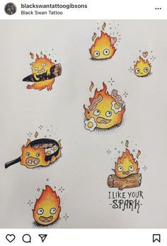 some stickers that are on top of a sheet of paper with fire and flames