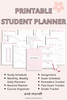 the printable student planner is shown in red and white with text that reads,