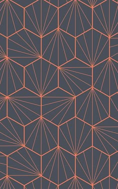 an orange and black geometric pattern on a gray background, with lines in the shape of hexagons