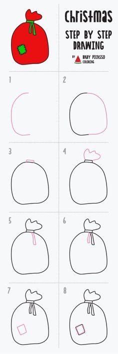 how to draw a christmas bag with step by step instructions for kids and beginners