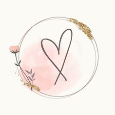 two hearts drawn in the middle of a circle with gold glitters on it and pink watercolor background