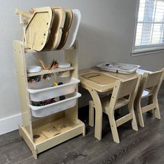 a child's table and chairs are set up for play