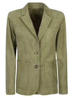 Single-breasted suede blazer Collar with lapels Button closure Two side patch pockets and chest pocket Colour: green Composition: 100% suede; 100% acetate lining Classic Suede Blazer For Workwear, Suede Blazer With Pockets For Workwear, Green Leather Jacket With Pockets For Work, Blazer Collar, Suede Blazer, Boutique Stores, Local Boutique, Green Suede, Green Jacket