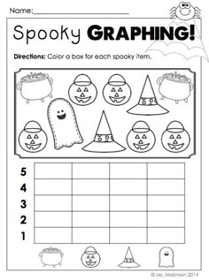 a halloween themed worksheet for kids to practice counting and matching numbers with the words spooky graphing