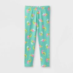 Green Background Casual Stretch Pants For Playtime, Playful Blue Leggings, Playful Multicolor Cotton Leggings, Playful Spring Leggings With Elastic Waistband, Playful Stretch Pants For Playtime, Cute Stretch Leggings For Playwear, Casual Playtime Pants, Stretch Leggings For Summer Playwear, Playful Cotton Leggings For Playtime