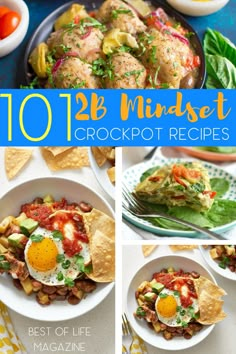 the top ten mustet crockpot recipes are shown in this collage with text overlay