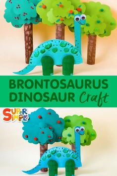 brontosauruss and trees made out of paper with the words brontosauruss dinosaur