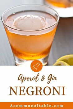 an orange and white drink in a glass with the words aperol & gin negroni