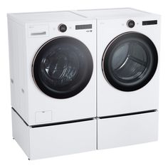 the front load washer and dryer are both white