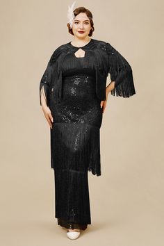 This vintage-inspired retro style dress caters perfectly to 1920s fashion. It's the incarnation of elegance and flair. With fringes swaying with your every movement, it can be deemed as truly flapper. Features: V-neck design Flapper fringe columns Complimentary cape Dazzling sequins *The item is clearance sale and cannot be returned or exchanged. Note: This dress comes with an unique size chart. Be sure to select your ideal fit from the chart before making your purchase. V Neck Sequin Dress, Fitted V-neck Flapper Dress With Sequins, Elegant Embellished V-neck Flapper Dress, Gatsby Dresses, Embellished V-neck Fitted Flapper Dress, Vintage V-neck Flapper Dress For Party, Vintage V-neck Flapper Dress For Evening, 1920s Dresses, 1920s Headpiece