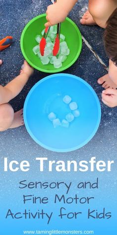 two children are playing with ice transfer and fine motor activity for kids