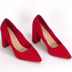 I Rarely Use The Grading New Without Box, But These Lovely Red Point-Toe Pumps By Dominique Nicole, Size 7.5w, Style Name Alethia, Come Close. They're Pre-Owned, An Estate-Sale Purchase, But Apparently Little Worn, Possibly Even Unworn, In Near-Perfect Condition, Free Of Defects Or Damage, With No Signs Of Wear. The Uppers Are Free Of Scuffs, Scratches, Nicks, Dings, Spots, Stains, Or Other Imperfection (Pictures #1 - 10). The Insoles And Linings Are Clean And Free Of Wear (Pictures #11 & 12). T Fitted Suede Heels With Red Sole, Red Suede Pointed Toe Heels, Red Suede High Heels, Red Suede Heels With Almond Toe, Red Suede Low Heel Heels, Red Suede Low Heel Shoes, Red Suede Low Heels, Fall Suede Heels With Red Sole, Pointed Toe Shoes