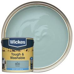 wickes tough and washable paint in green, with the canister open