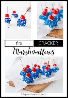 the instructions for making firecracker marshmallows with red, white and blue sprinkles