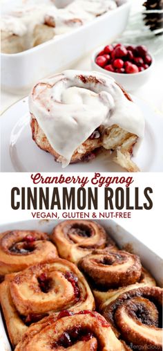 cranberry eggnog cinnamon rolls with cream cheese frosting