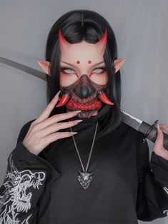 Oni Makeup, Oni Costume, Oni Face Mask, Oni Cosplay, Oni Aesthetic, Oni Design, Oni Horns, Demon Cosplay, Mascara Oni