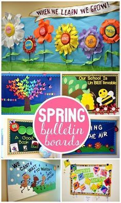 spring bulletin boards with flowers and words on them