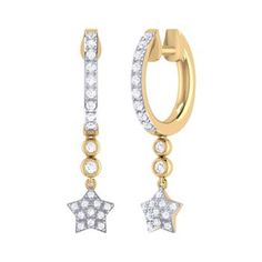 Our Star Bezel Duo Sterling Silver Diamond Hoop Earrings feature a stunning duo of stars. Expertly handcrafted with timeless beauty and grace. Metal: 925 Sterling Silver (White / Yellow) Diamond Information: Natural Diamond Total Carat Weight : 0.26 Carat (ctw) Diamond Color : HI Color Clarity : I2/I3 Elegant Star-shaped Huggie Earrings, Elegant Hoop Earrings With Star Charm, Elegant Round Earrings With Star Charm, Anniversary Yellow Gold Earrings With Star Charm, Anniversary Yellow Gold Star Charm Earrings, Elegant Round Hoop Earrings With Star Charm, Beauty And Grace, Diamond Hoop Earrings, Unisex Jewelry