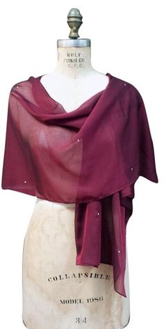 "Chiffon shawl great complimentary for you outfit. Large size of this shall allow to wear it as wrap; light weight of fabric will making elegant draping on your shoulders. Small rhinestone scattered on whole shawl. Polyester fabric prevent from appearing wrinkle when wearing. Wrap, tie to make unique design as desire. Size around 18\" x 70\" Color: Burgundy Fabric: Chiffon /Poly Many color available. Please contact with any questions." Dresses With Shawls, Rose Gold Dresses, Outfit Large, Wedding Evening Gown, Evening Scarf, Wedding Scarf, Bridesmaid Shawl, Rose Gold Dress, Drape Top