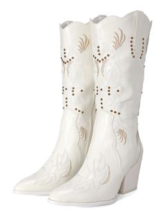 Retro Stage, White Leather Boots, Halter Dress Short, Coat Shoes, Leather Cowboy Boots, Vintage Elegance, Leather Cap, Small Leather Goods, Embroidered Flowers