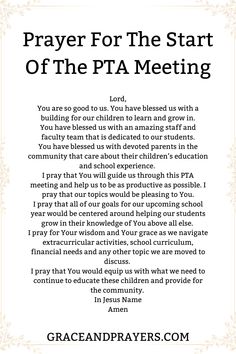 prayer for the start of the pta meeting