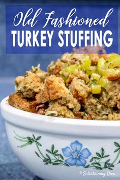 an old fashioned turkey stuffing in a bowl