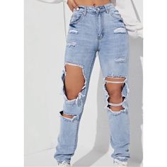 Brand New Us 12 / Xl Cute Ripped Jeans, Ripped Denim Pants, Denim Pants Fashion, Denim Pants Women, Denim Patterns, Jeans Mom, Jacket Outfit, Cute Jeans, Straight Leg Denim