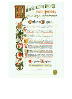 a certificate with flowers and leaves on it