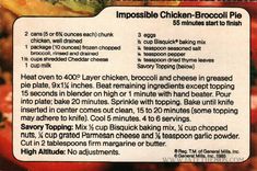 a close up of a label for chicken broccoli pie