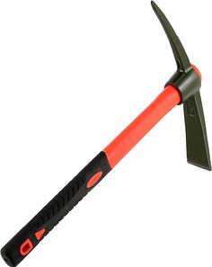 a red and black hammer with an orange handle