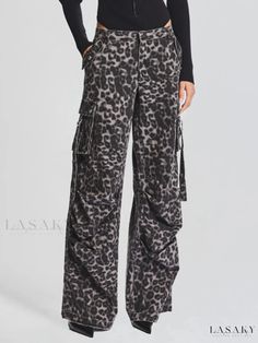 Lasaky - Designer Workwear Jeans with Vintage Leopard Print and Multiple Pocket Detailing Long Denim Pants, Printed Denim Pants, Style Overalls, Workwear Jeans, Grey Leopard, Vintage Leopard, Print Denim, Grey Leopard Print, Animal Print Fashion