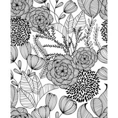 a black and white drawing of flowers