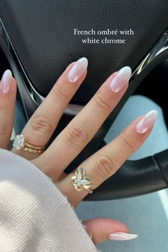 Proposal Nails French Tip, Cute Soft Almond Nails, Aesthetic Almond Nails Simple, Bridal Nails Almond Shape Ombre, Clean Nail Art Classy, Wedding Day French Manicure, Nails Acrylic Clean Girl, French Top Chrome Nails, Nail Ideas 2023 Almond