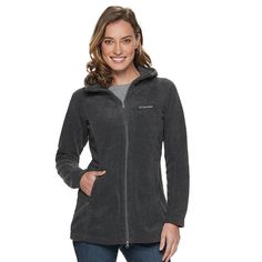 A fleece construction and an attached hood makes this women's Columbia jacket a great choice for cool weather. A fleece construction and an attached hood makes this women's Columbia jacket a great choice for cool weather. Attached hood Zipper front Long sleeves 2 hand zippered pockets Fleece constructionFIT & SIZING 29-in. approximate length from center back to hem Designed to hit just below the waist LightweightFABRIC & CARE Polyester Machine wash Imported Size: Small. Color: Med Grey. Gender: Windproof Fleece Hooded Jacket For Fall, Fleece Jacket With Adjustable Hood For Fall Outdoor Activities, Outdoor Fleece Jacket With Detachable Hood, Fleece Outerwear With Drawstring Hood For Hiking, Cozy Outerwear With Adjustable Hood, Double-lined Hood Fleece Jacket For Cold Weather, Cold Weather Fleece Jacket With Detachable Hood, Cold Weather Fleece Jacket With Double-lined Hood, Fleece Jacket With Double-lined Hood For Cold Weather