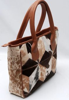 Large Cow Skin Patchwork Tote Purse – Boho Living Room Cow Print Leather Bag For Daily Use, Leather Cow Print Bag For Everyday Use, Brown Cow Print Bag For Everyday Use, Brown Cow Print Bag, Patchwork Cow, Cowhide Purse, Skin Patches, Cowhide Bag, Cowhide Rugs