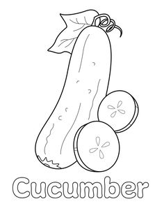 Cucumber Coloring Page from LittleBeeFamily.com Fruits For Drawing, Cucumber Coloring Page, Cucumber Activities For Preschool, Vegetable Drawing For Kids, Green Coloring Page, Cucumber Drawing, Vegetables Drawing, Coloring Pages Activities