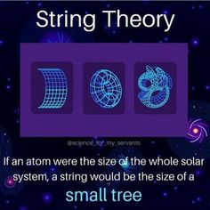 three different types of shapes and sizes in the space with text that reads, string theory