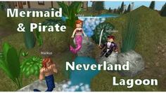 the mermaids and pirates are playing together in this video game, with text that reads neverland lagoon