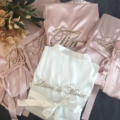 "Personalized Bride & Bridesmaid Robe, Embroidered Bride Kimono It is the perfect Bridal Party gift ! Our Silk Bridesmaid Dressing Gown are waiting for You and Your Girls! These stunning Personalised satin & lace detail Bridal party robes make the perfect addition to your wedding photos. WEDDİNG GİFT BOX These boxes are the perfect accent to any proposal, welcome, birthday, or just because gifts, measuring roughly 9.8\" x 9.8\" x 3.9\" and lined with felt lining. Super durable, with a hi Bride Kimono, Bridesmaids Gift Sets, Matching Robes, Bridesmaid Dressing Gowns, Bridal Party Robes, Personalized Bride, Bridesmaid Robes, Team Bride, Bridal Party Gifts